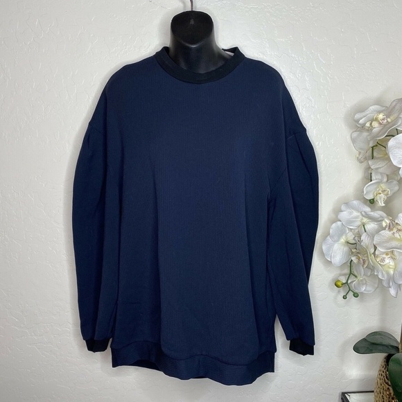 Trafaluc Zara Womens Navy Lace Up Back Long Sleeve Oversized Sweater Sz S - Picture 2 of 6